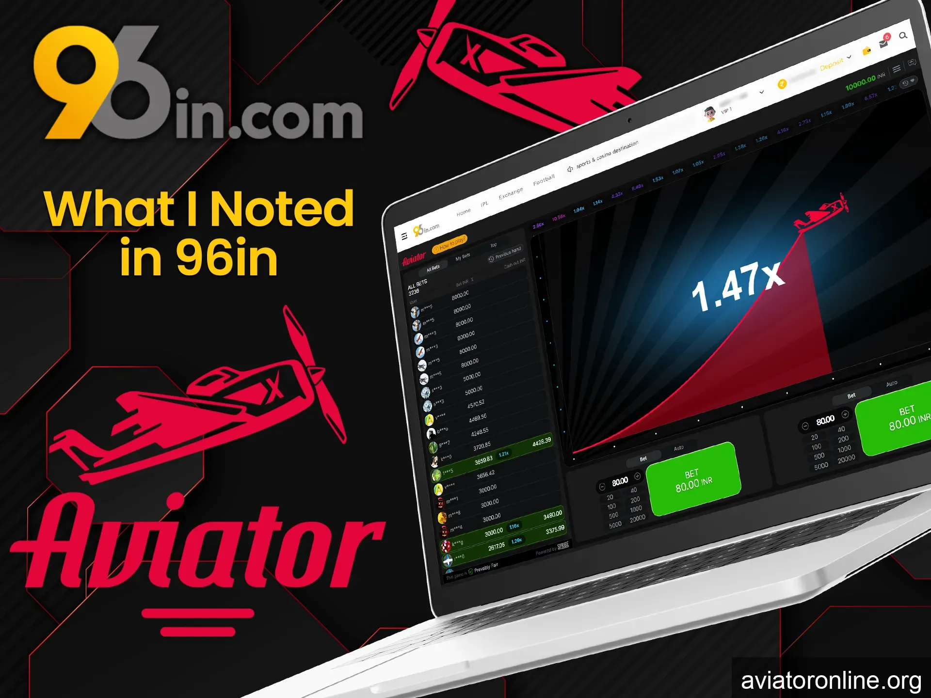 At 96in you will find many benefits to playing Aviator.