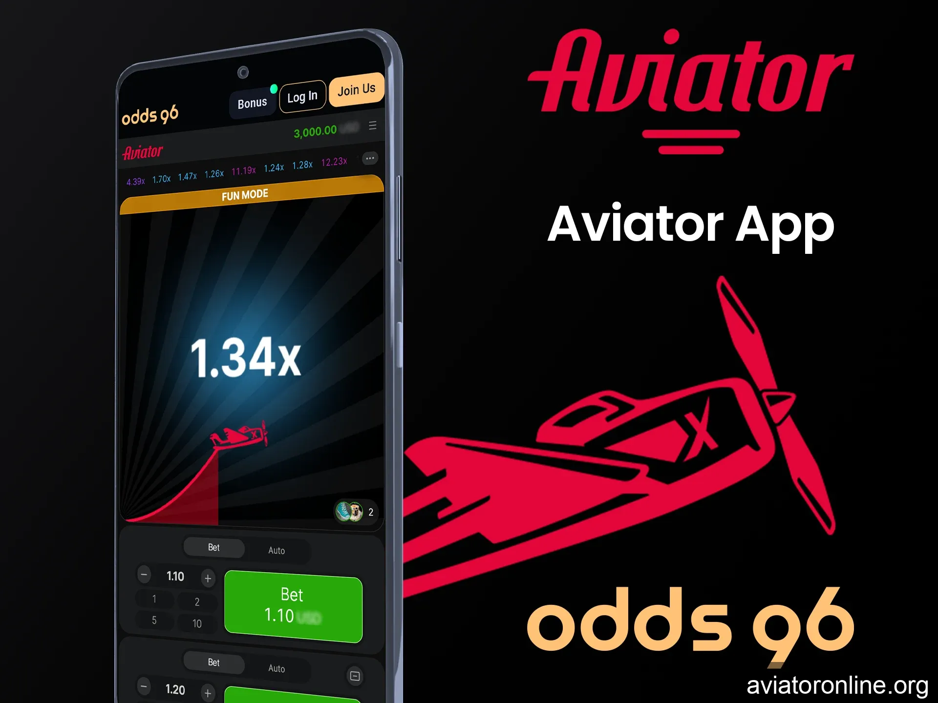 Play Aviator on the Odds96 app, don't miss your chance to win.