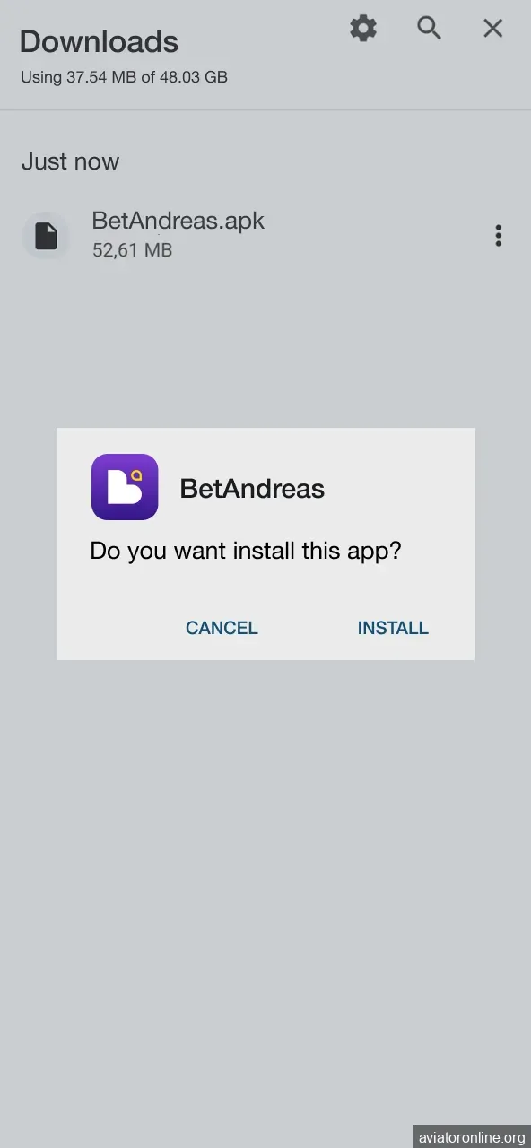 Install BetAndreas app after download completes.