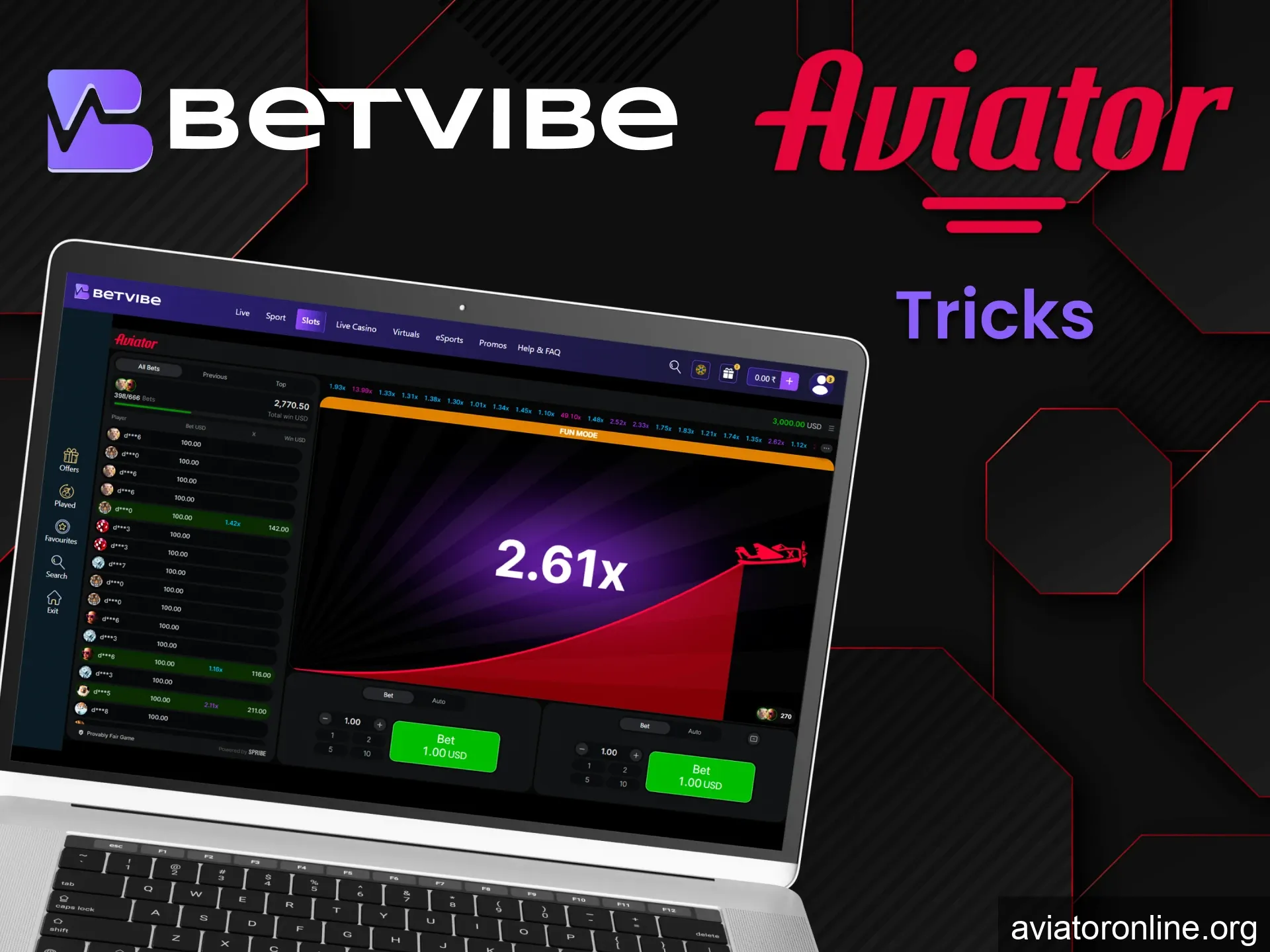 Choose the best tricks for playing Aviator on BETVIBE.