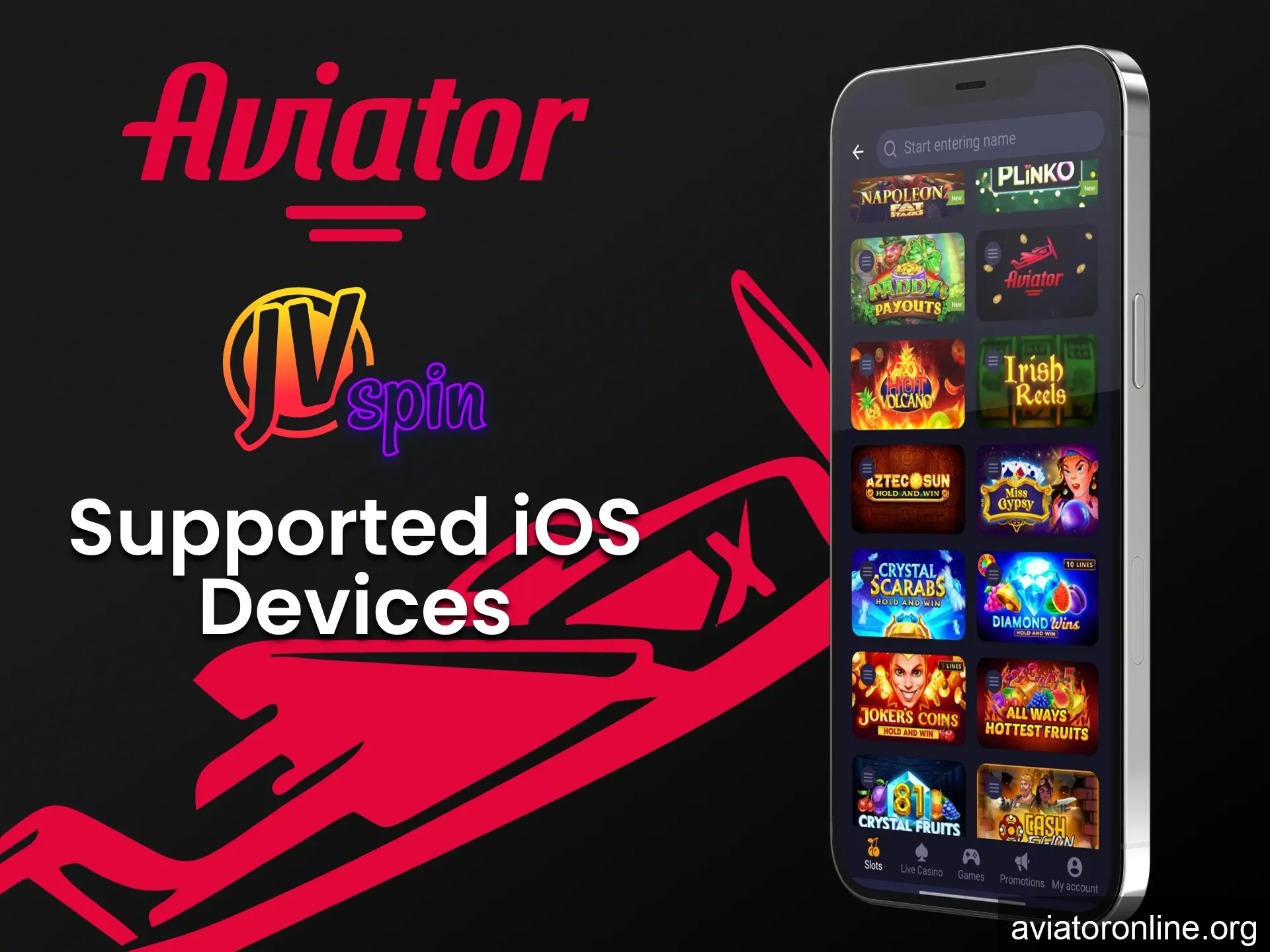 Choose iOS devices to play Aviator in the JV Slot app.