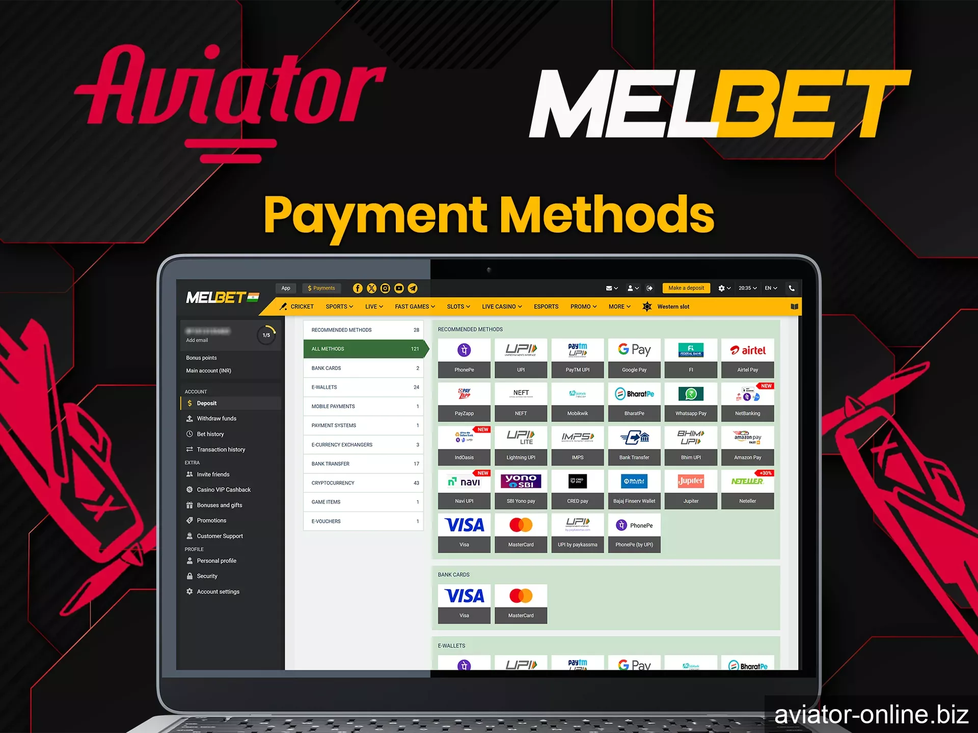 Refill your Melbet account balance in a way that is convenient for you.