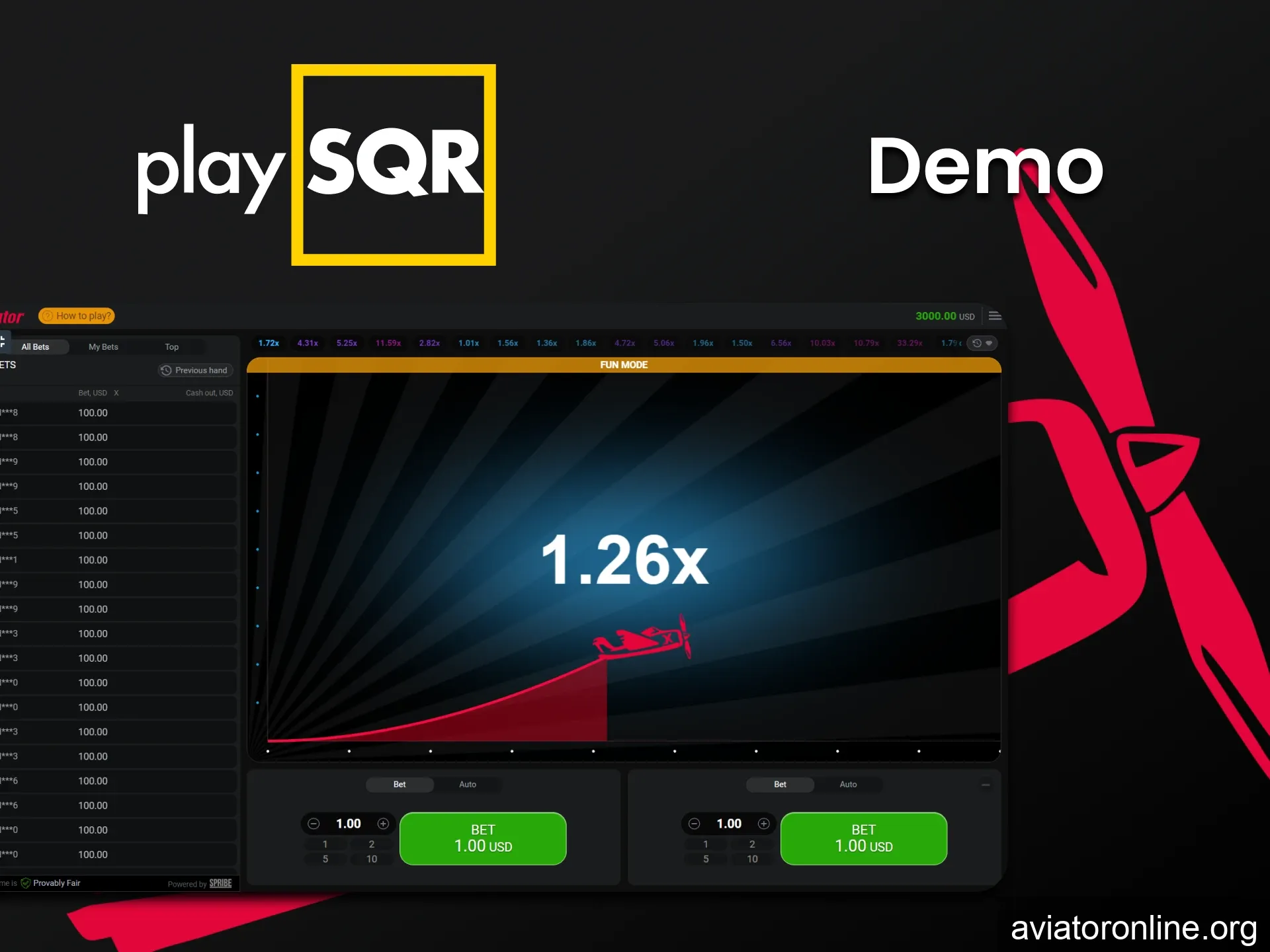 You can conduct training in the demo version of the Aviator game on PlaySQR.
