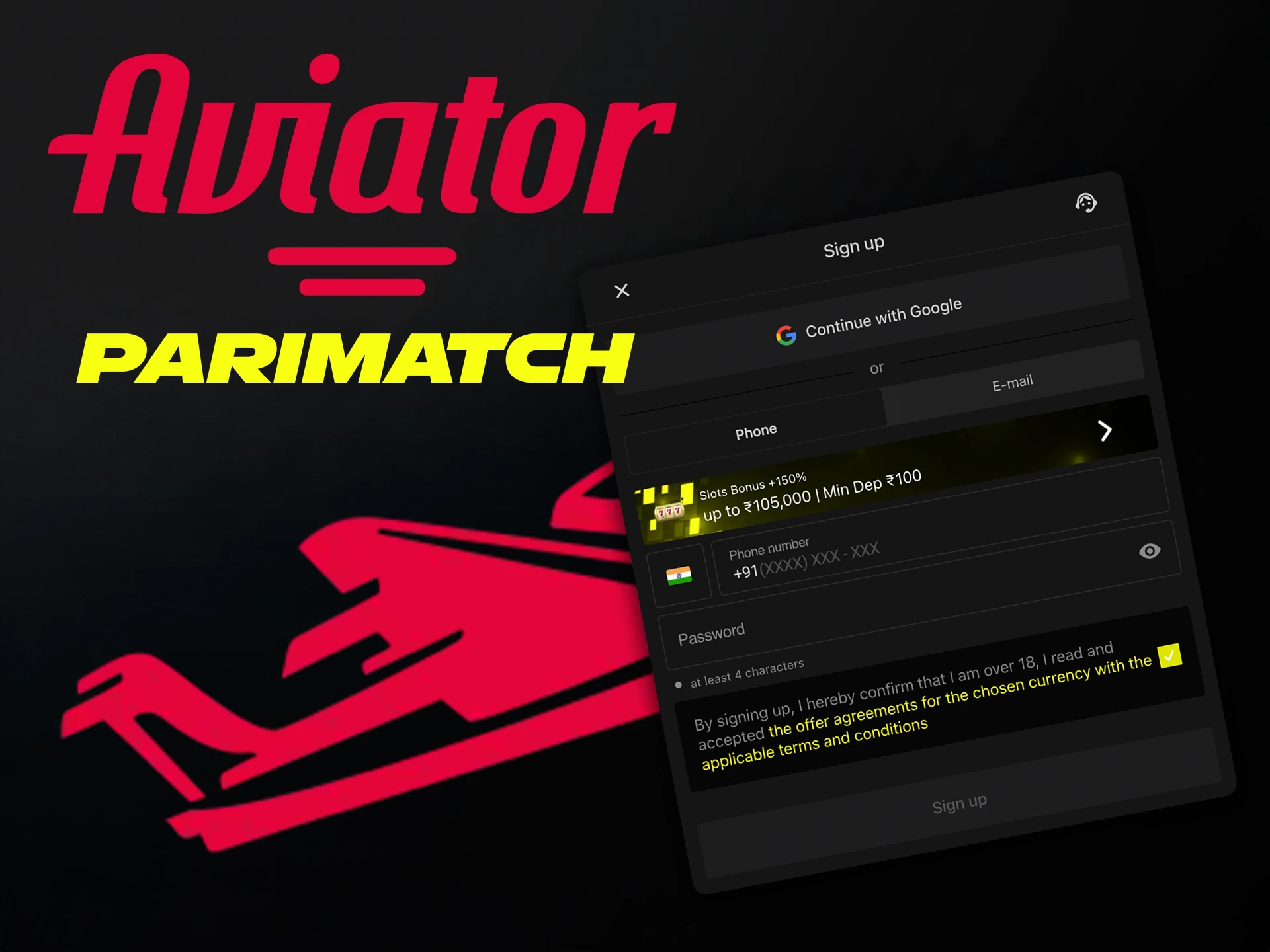 Create a personal account on Parimatch to play Aviator.