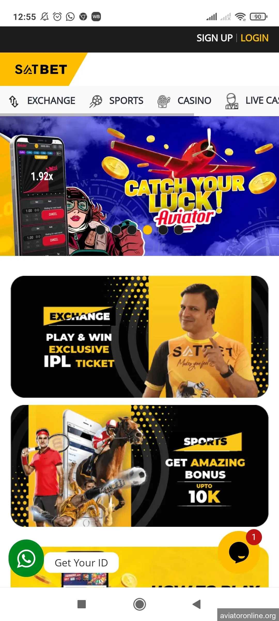 Visit the main page of the Satbet app.