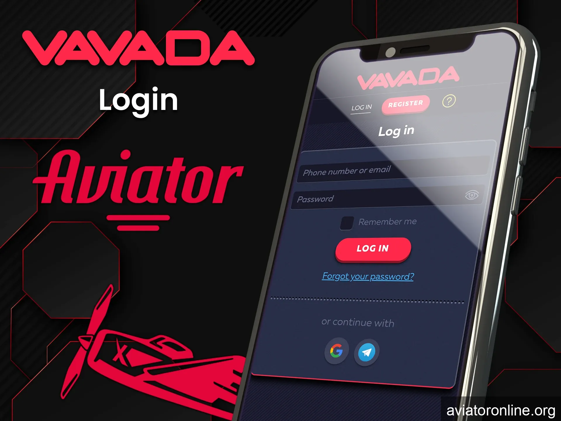 Log in to your personal account in the Vavada application for the Aviator game.