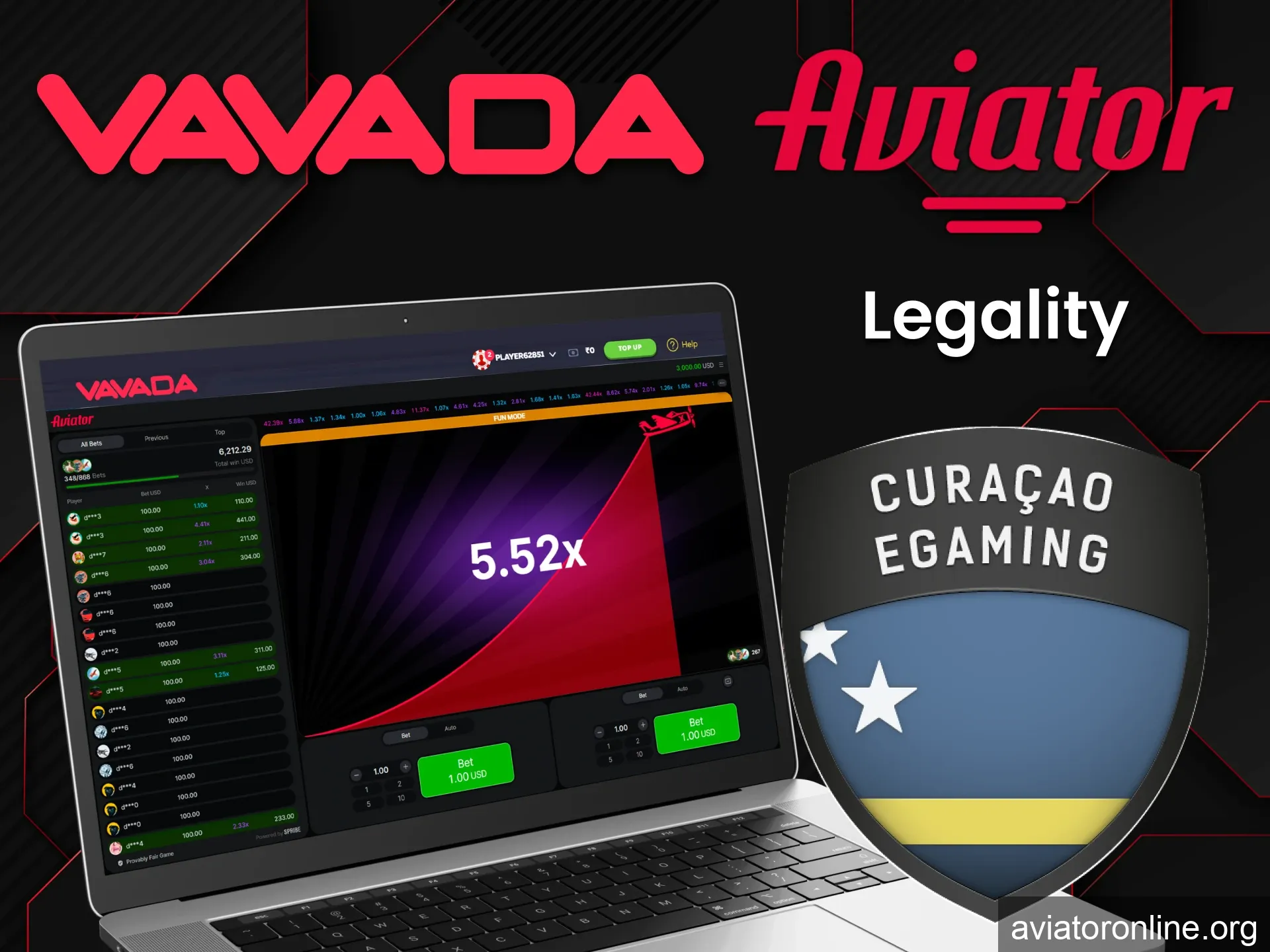 Vavada is legal and safe for playing Aviator.